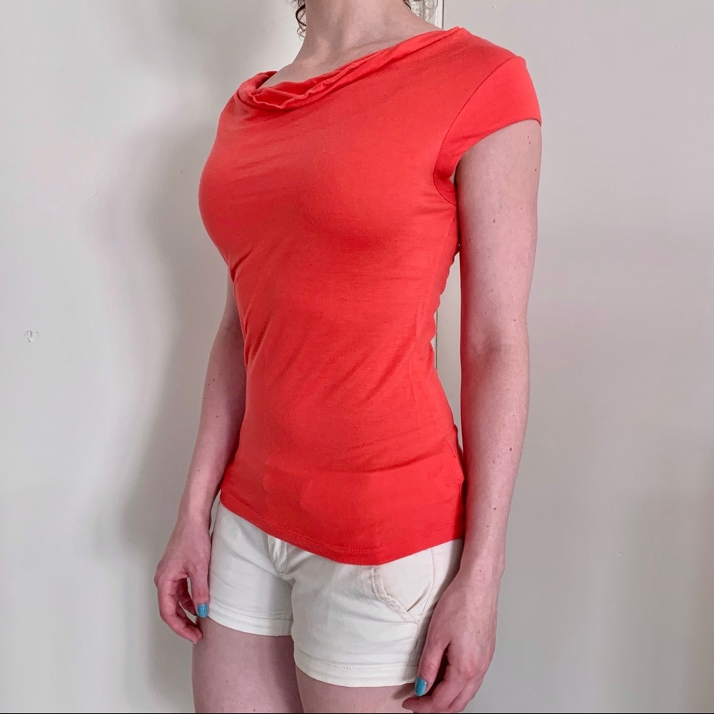 Banana Republic Y2K cowl neck short sleeve salmon T-shirt spring summer fitted